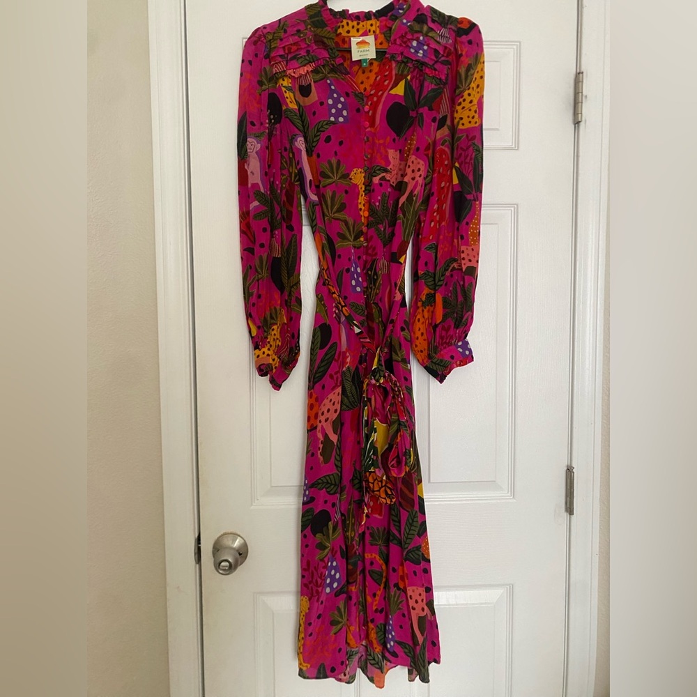 FARM RIO Pop Leopards Long Sleeves Dress Pink Viscose Sz M - Picture 5 of 16